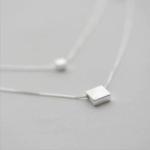 925 Sterling Silver Double Layer Square Necklace